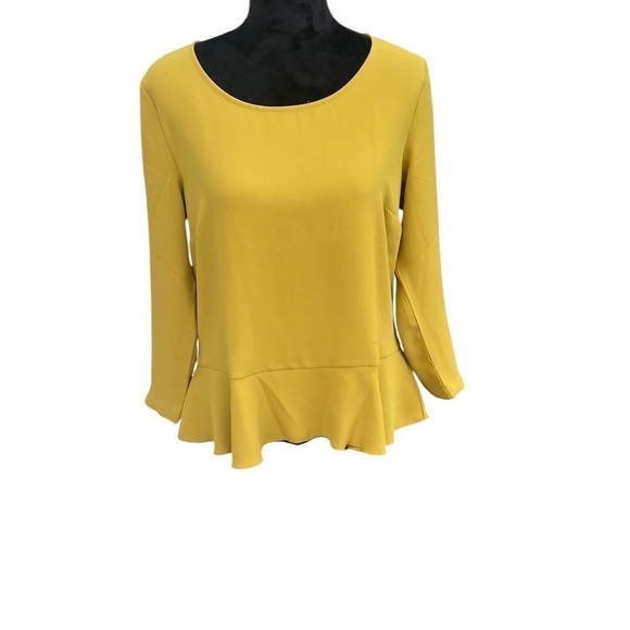 Ann Taylor Ladies Blouse Mustard 3/4” Length Pull Over Peplum Ruffle Size‎ M NWT - Picture 8 of 14